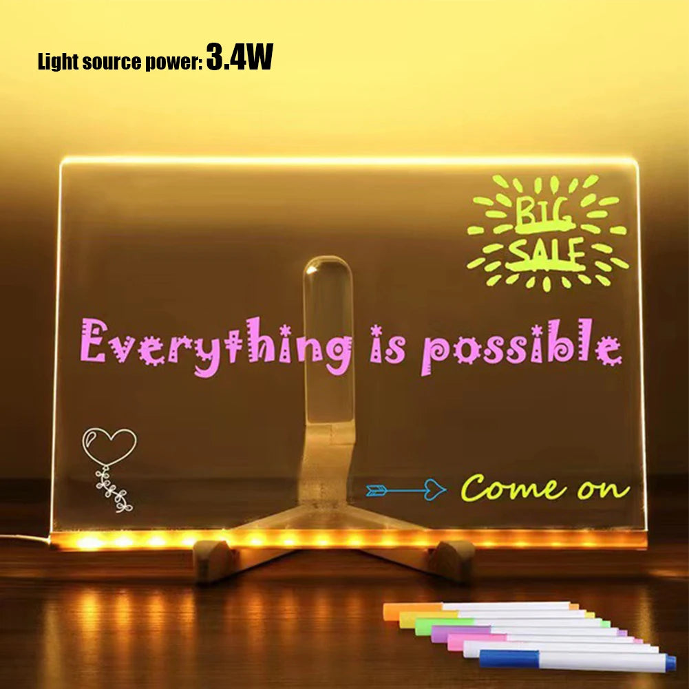 Light Up Acrylic Message Board Rewritable DIY Children's Glowing