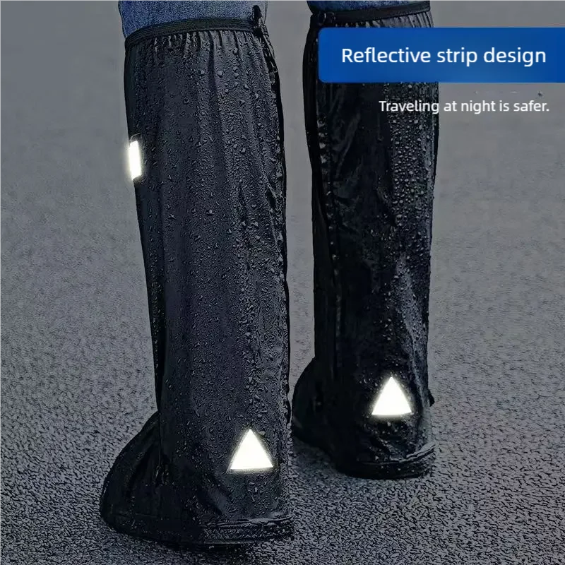 Rain Boot Shoe Cover Black Waterproof with Reflector High Top Clear