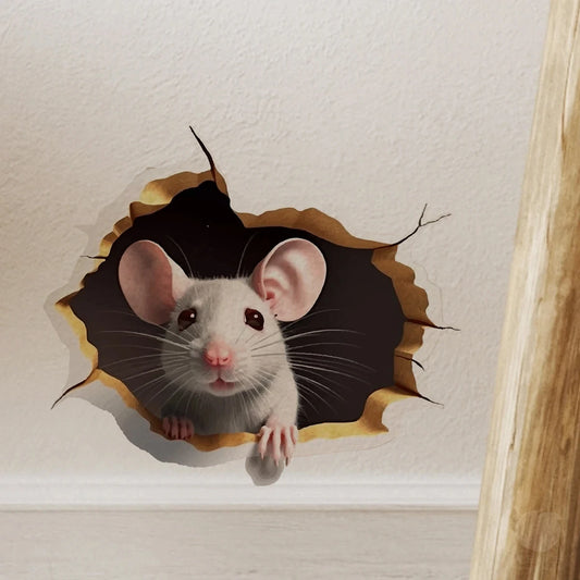 1PC 3D effect personalized mouse hole sticker reading white mouse