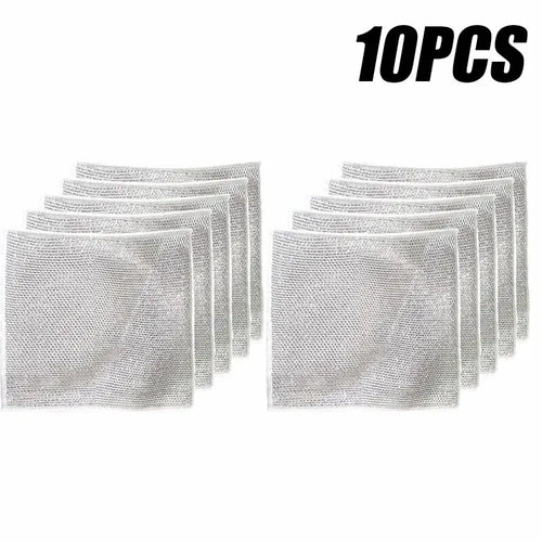 10pcs Magic Dishcloth Silver Wire Cleaning Kitchen Cloth Thickened