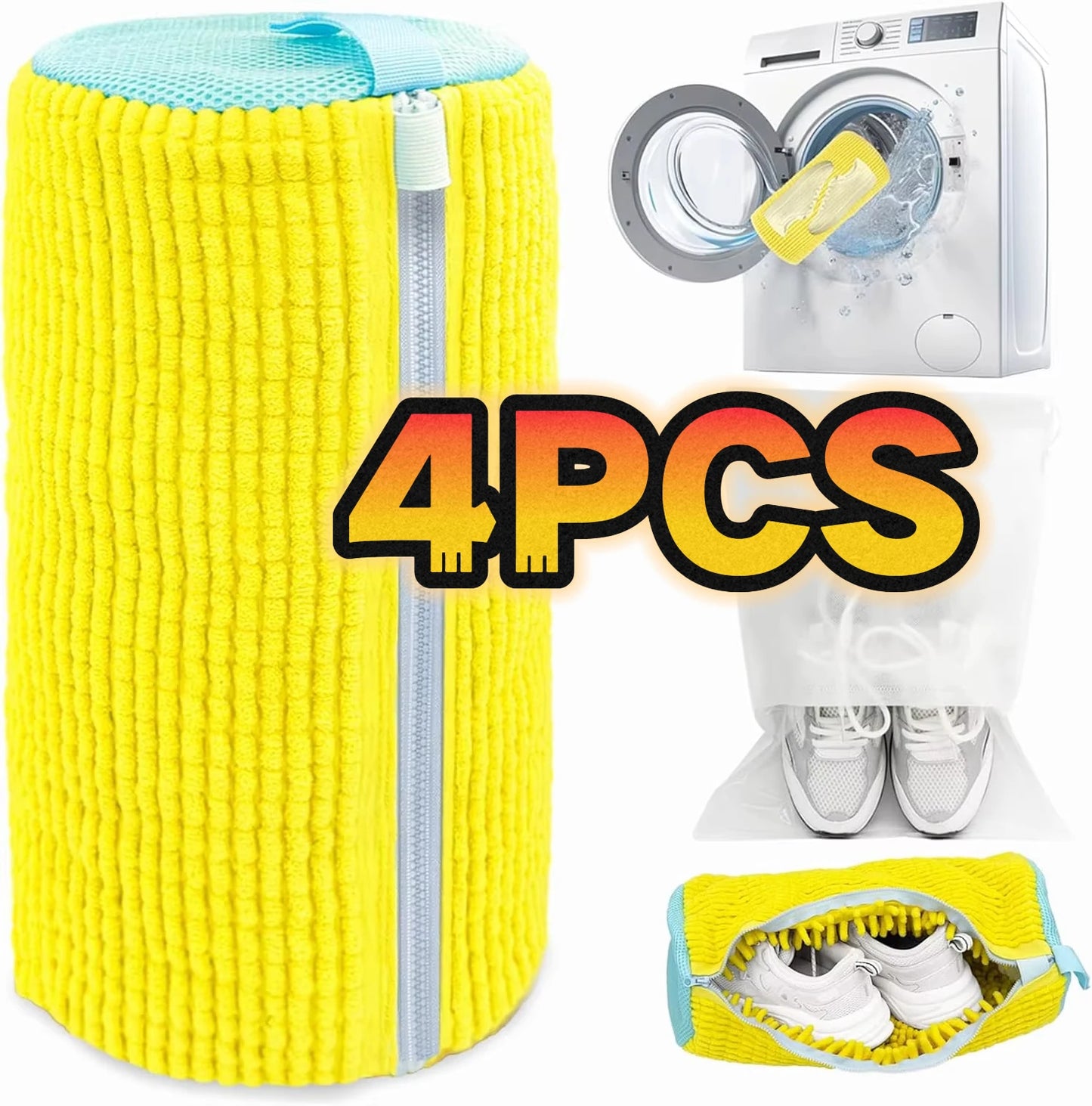 Durable Mesh Shoe Wash Bag with Zipper, Plush Lining Inside Protects