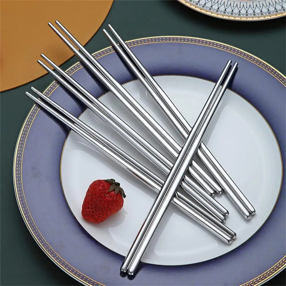 1/2/5 Pairs Chinese Chopsticks Stainless Steel Non-slip Sushi