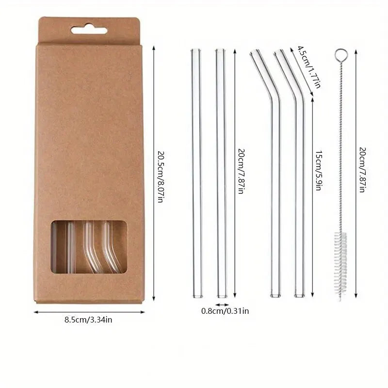 1set Heat Resistant Glass Straws with Brush - Set of 5 - Reusable and