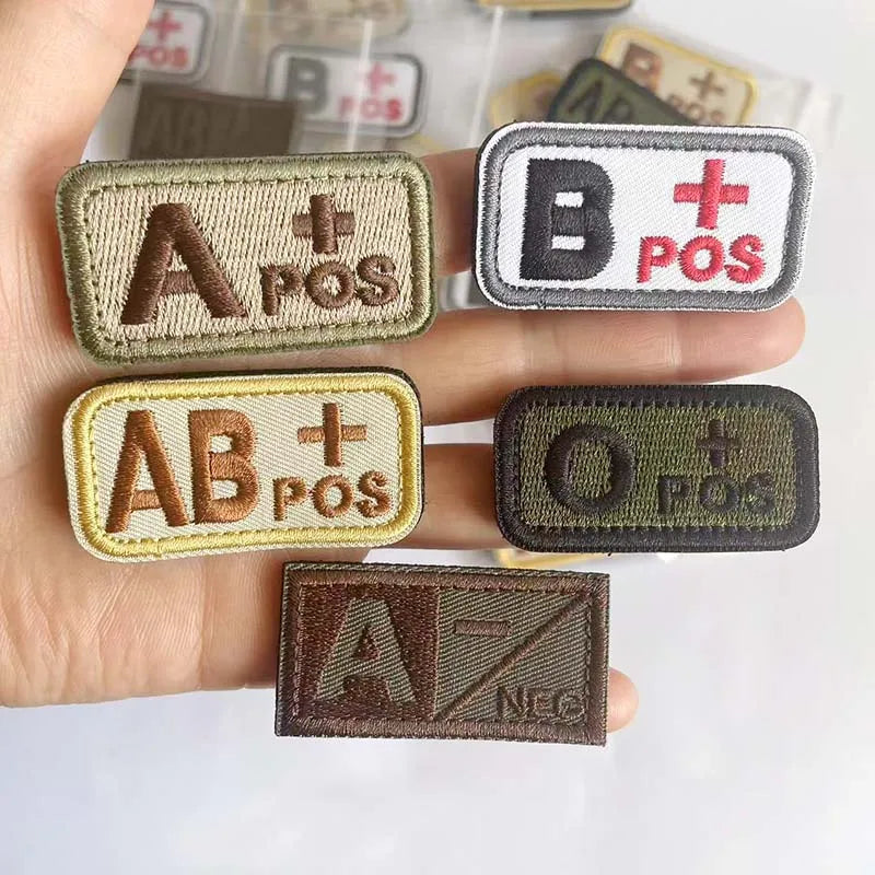 5*2.5CM Small Patch with Hook and Loop Blood Type A B AB O POS NEG