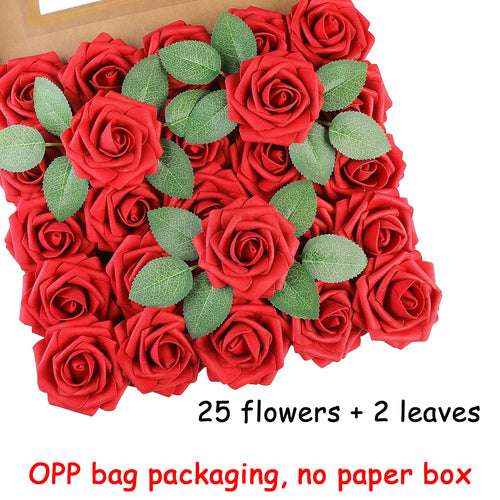 25pcs Artificial Flowers, Fake Flowers Roses W/stem For DIY Wedding