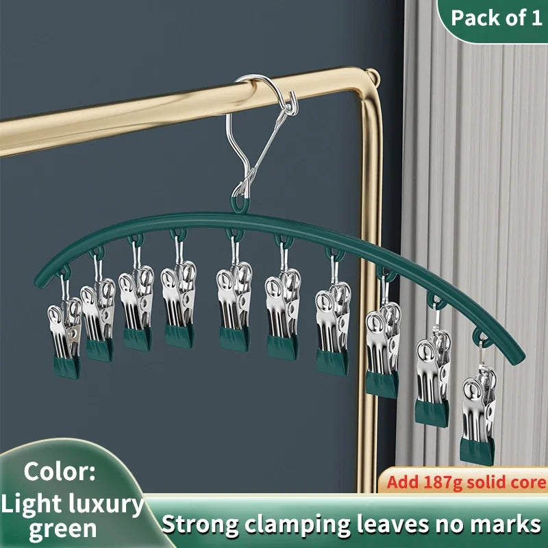 10 Clips Stainless Steel Sock Clip Pace-Saving Arc Sock Drying Rack