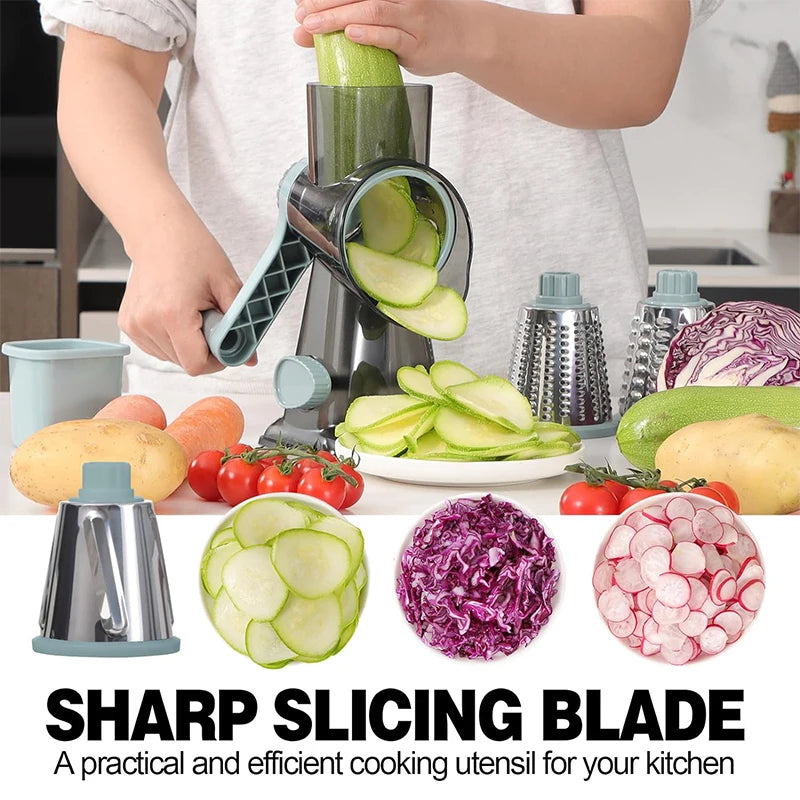 LMETJMA 3 in 1 Rotary Cheese Grater Versatile Manual Vegetable Slicer
