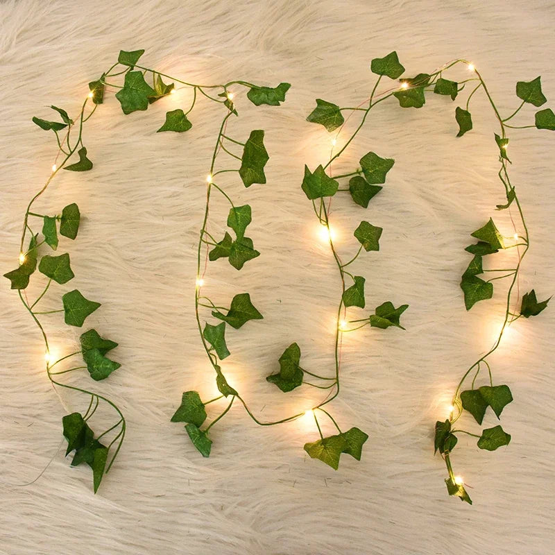 2/5/10M Silk Leaves Fake Creeper Green Leaf Ivy Vine LED String Lights
