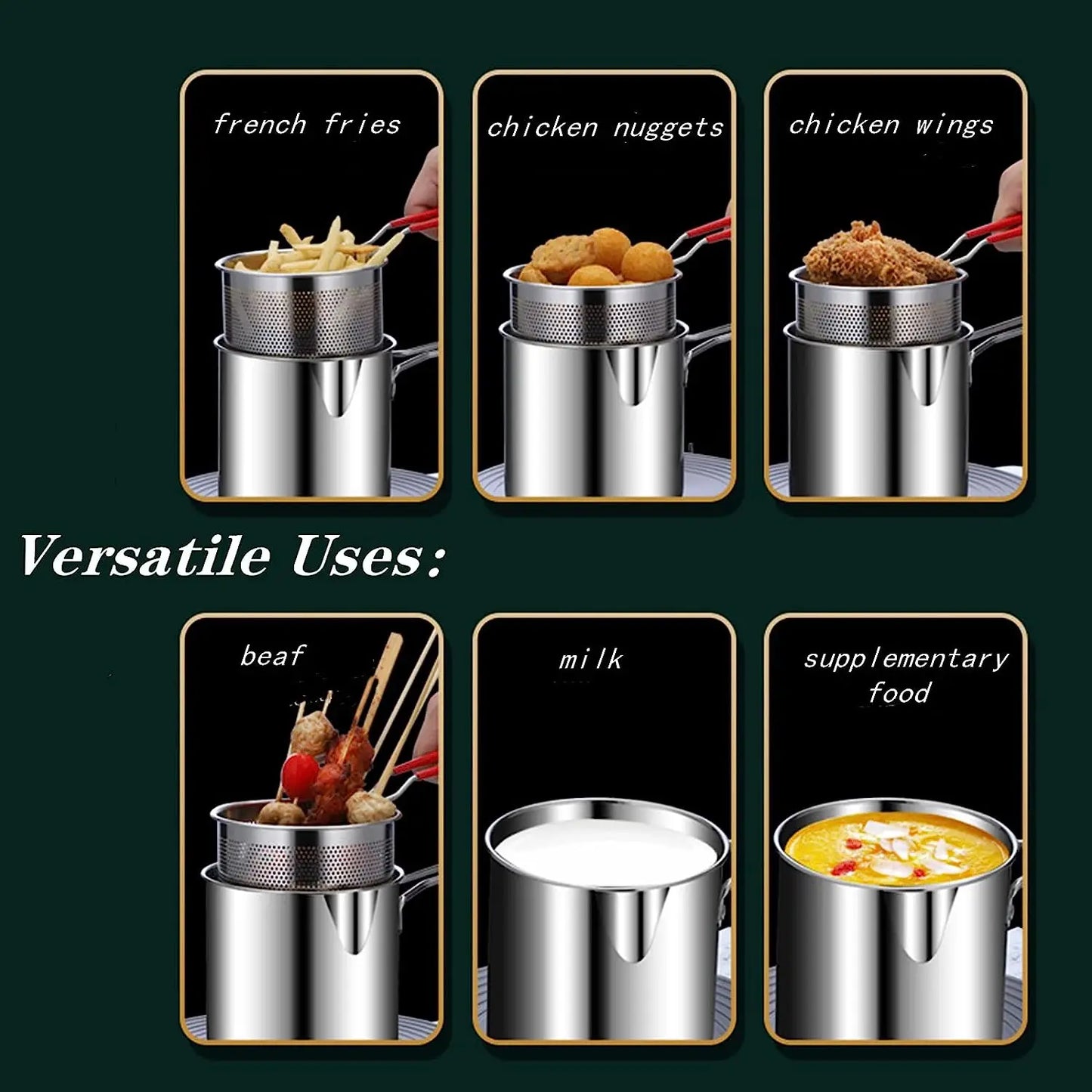 Deep Frying Pot  Kitchen Fryer With Strainer Stainless Steel Tempura