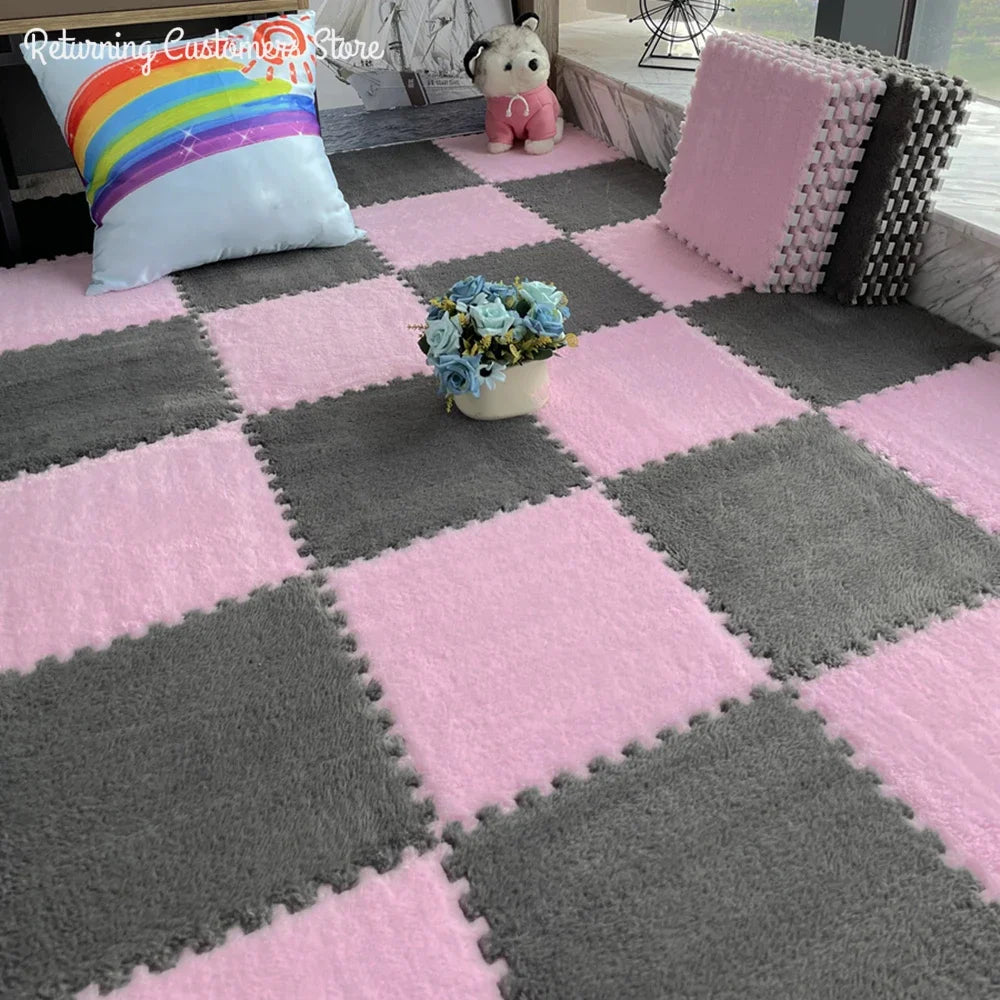30*30CM Soft Plush Children Kids Rug Play Mat Puzzle Carpet Warm