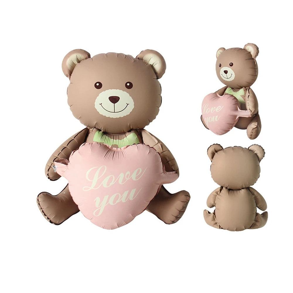 3D Matte Standing Bear Foil Balloons Bear Hold Heart Wedding Birthday