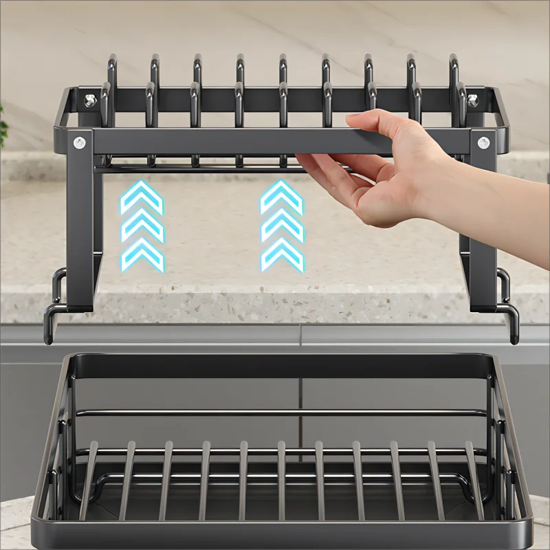 Dish Drying Rack Kitchen Adjustable Steel 2 Tier Plates Organizer Dish