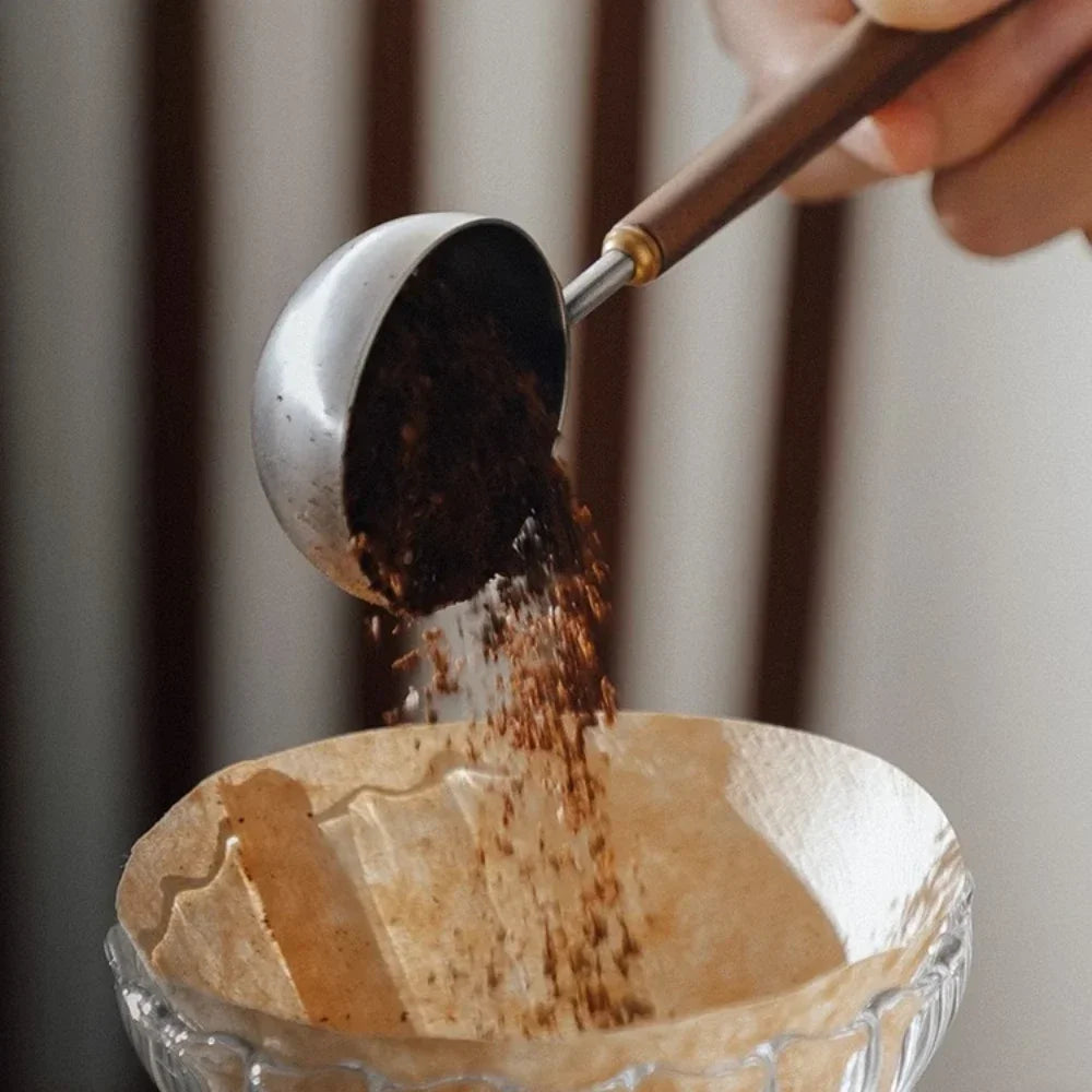 25ml Wooden Handle Stainless Steel Coffee Scoop Tablespoon Measuring