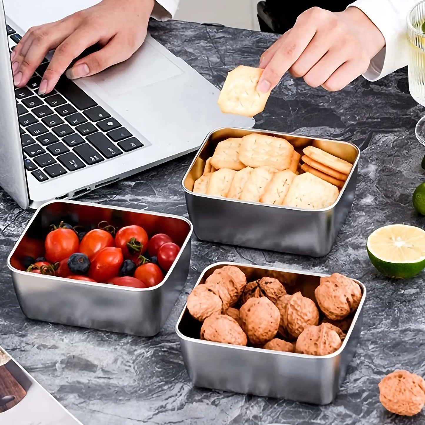 6-Piece Stainless Steel Food Storage Containers Set With Lids -