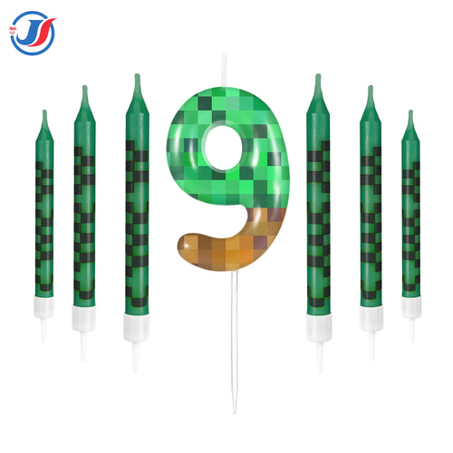 7Pcs Pixel Miner Birthday Cake Candles Topper for Pixel Theme Party