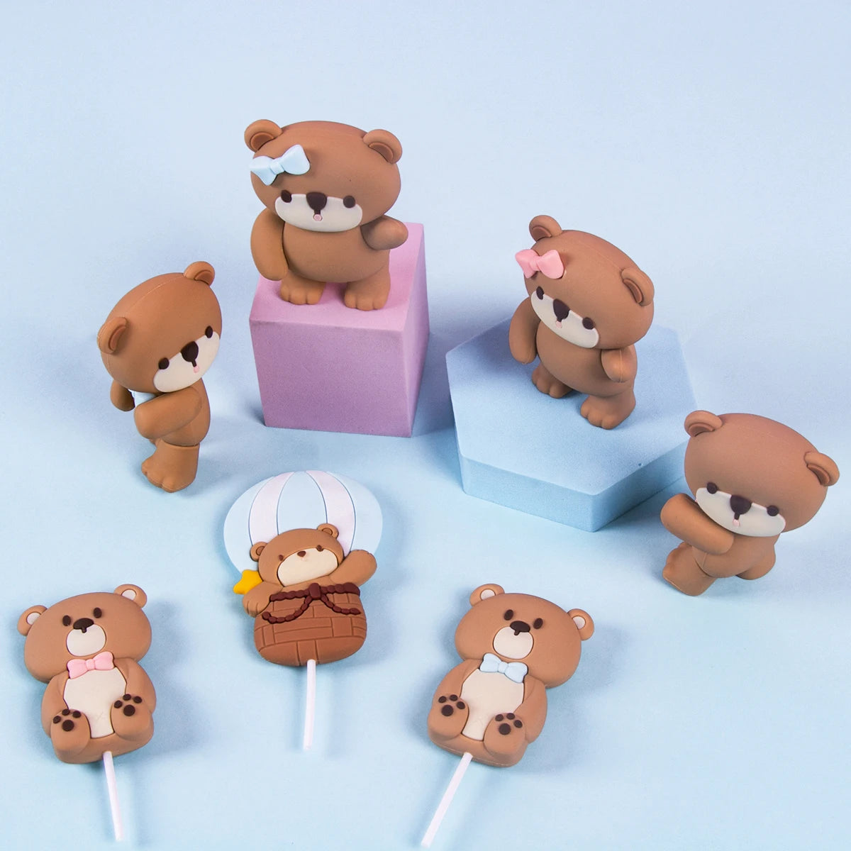 Pink Blue Bear Cake Topper Bear Doll Ornaments Insert Birthday Cake
