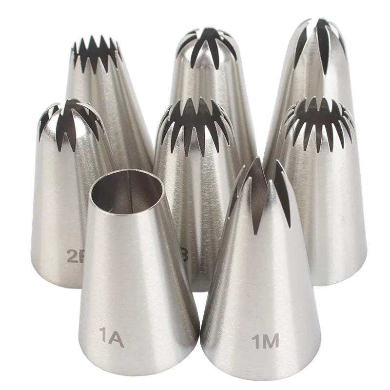 8pcs Piping Nozzles Set, Stainless Steel Icing Nozzles, Cream Cake