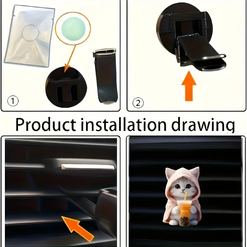 Cute cat acrylic car aromatherapy, long-lasting fragrance, vent clip,