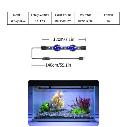 USB Aquarium Light LED Plant Grow Lamp 18-58CM Aquariums Decor