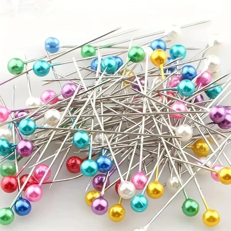 100Pcs Fashion Sewing Needles Colored Glass/Ceramics Head Bead Pin