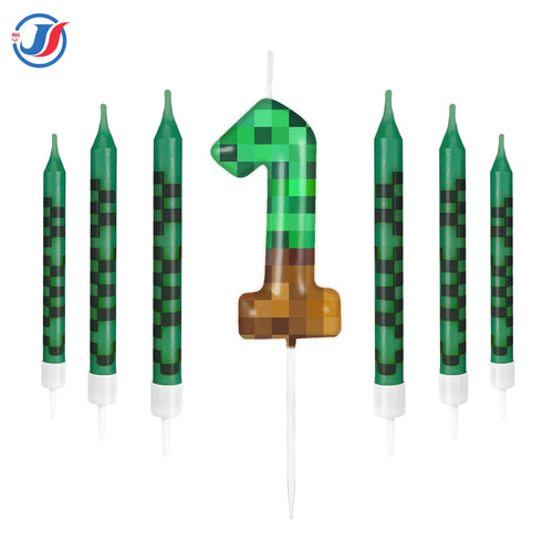 7Pcs Pixel Miner Birthday Cake Candles Topper for Pixel Theme Party