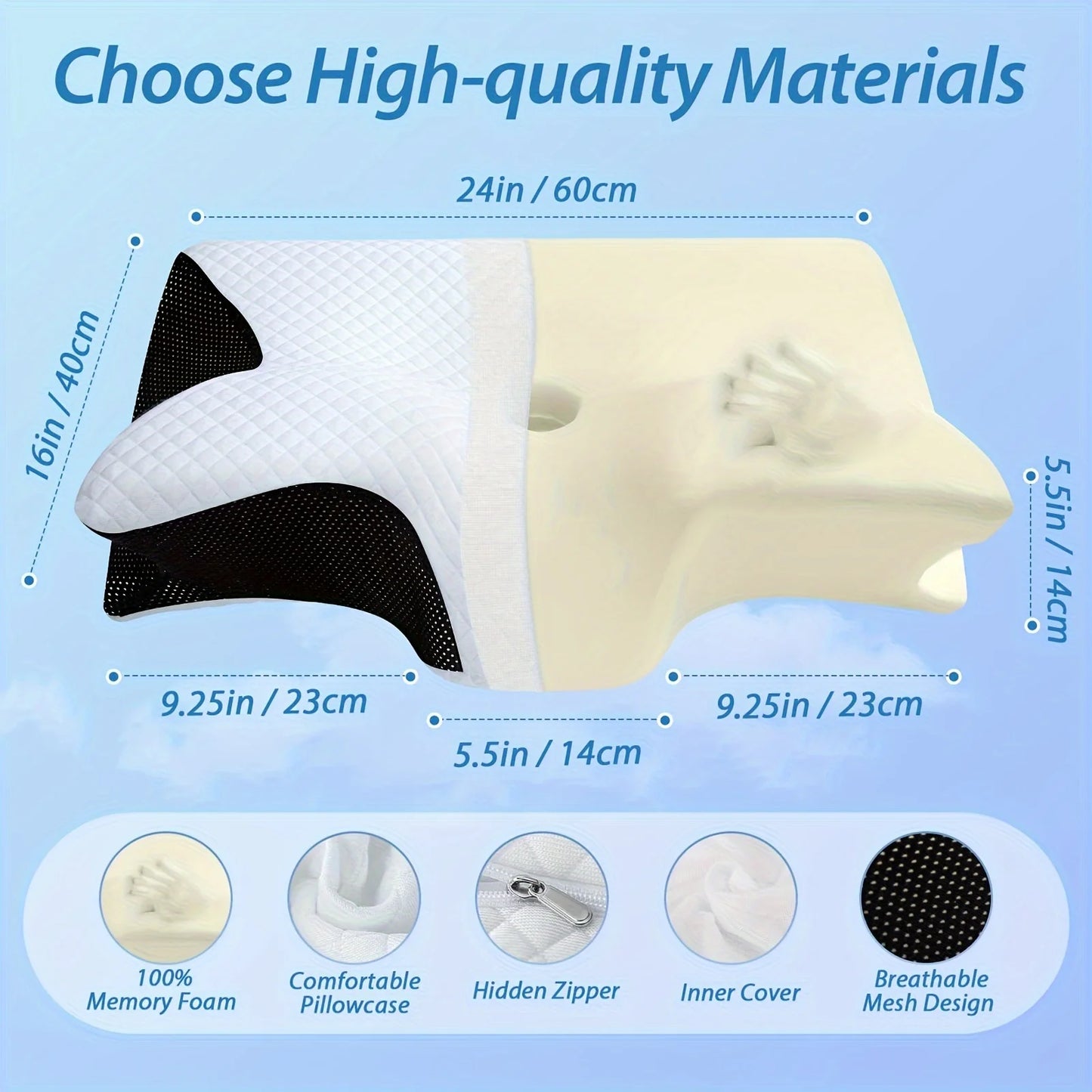 1pc Memory Foam Cervical Pillow, 2 in 1 Ergonomic Contour Orthopedic