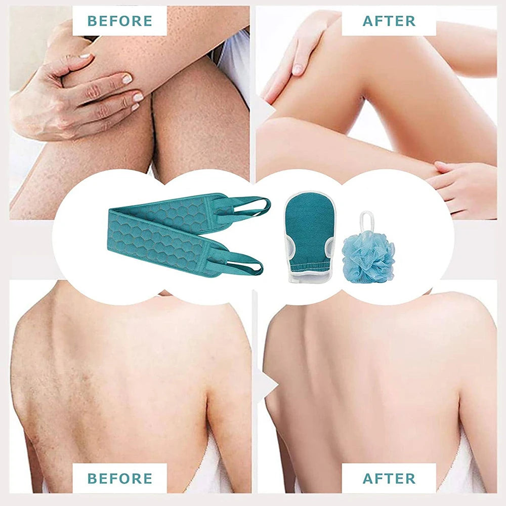 Exfoliating Body Scrubber Set - Includes Back Scrubber, Bath Glove And