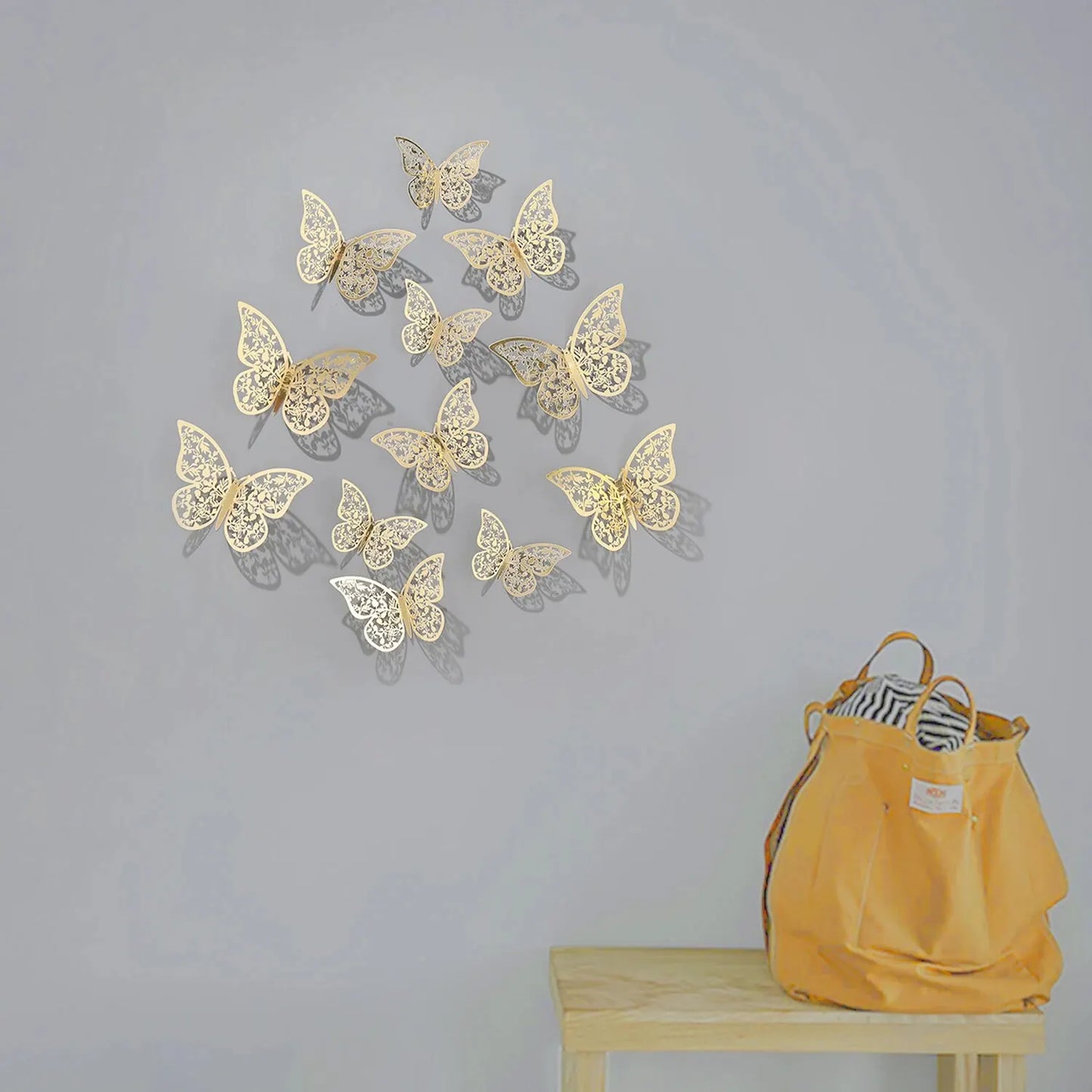 12pcs/lot Metal Inspired Hollow 3D Paper Butterfly Decorations for