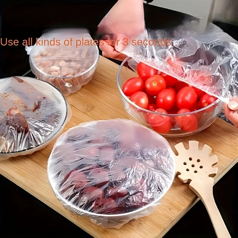 100pcs Reusable Elastic Food Covers - Transparent Stretchable Bowl