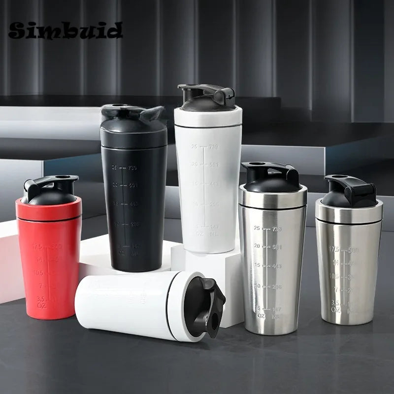 500ML/750ML Stainless Steel Protein Powder Shaker Bottle with Steel