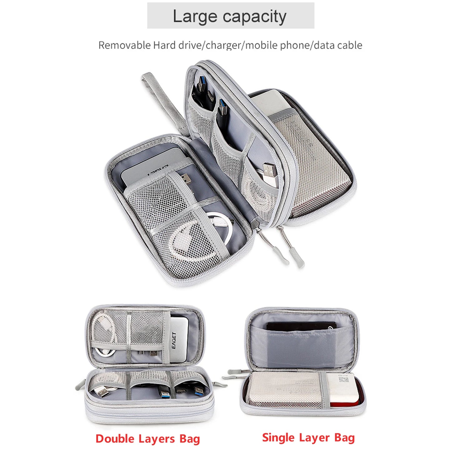 Data Cable Storage Bag Waterproof Travel Organizer Bag Portable Carry
