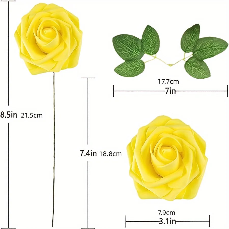 25pcs Artificial Flowers, Fake Flowers Roses W/stem For DIY Wedding