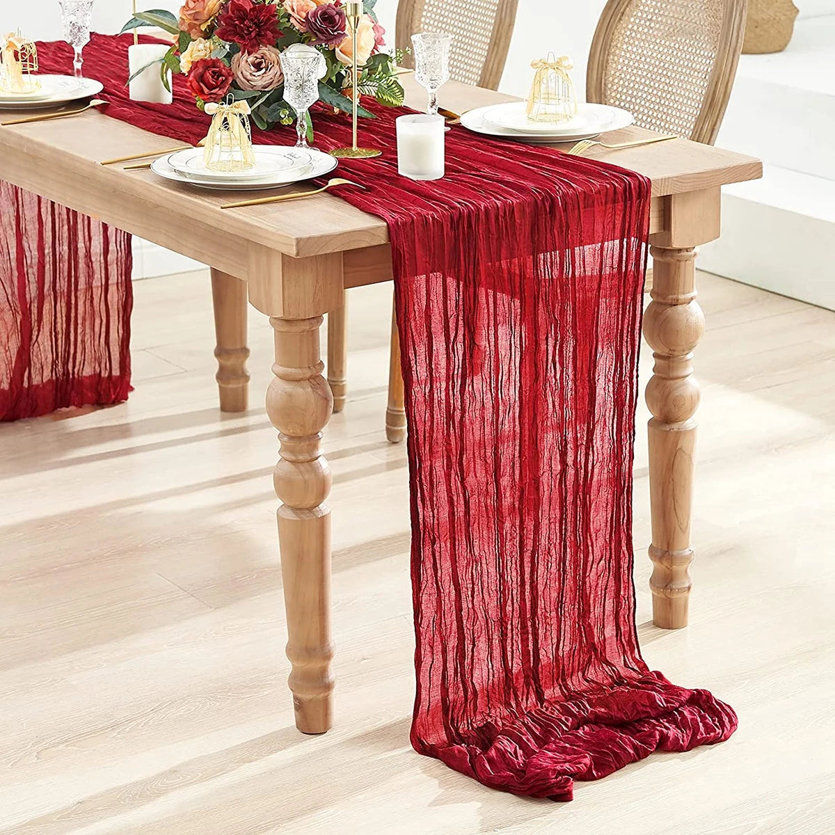 Semi-Sheer Gauze Table Runner Sage Cheesecloth Table Setting Dining