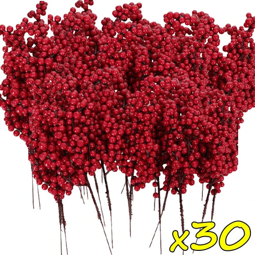 50/1branch Christmas Artificial Berries Stem Red Holly Berry Fake