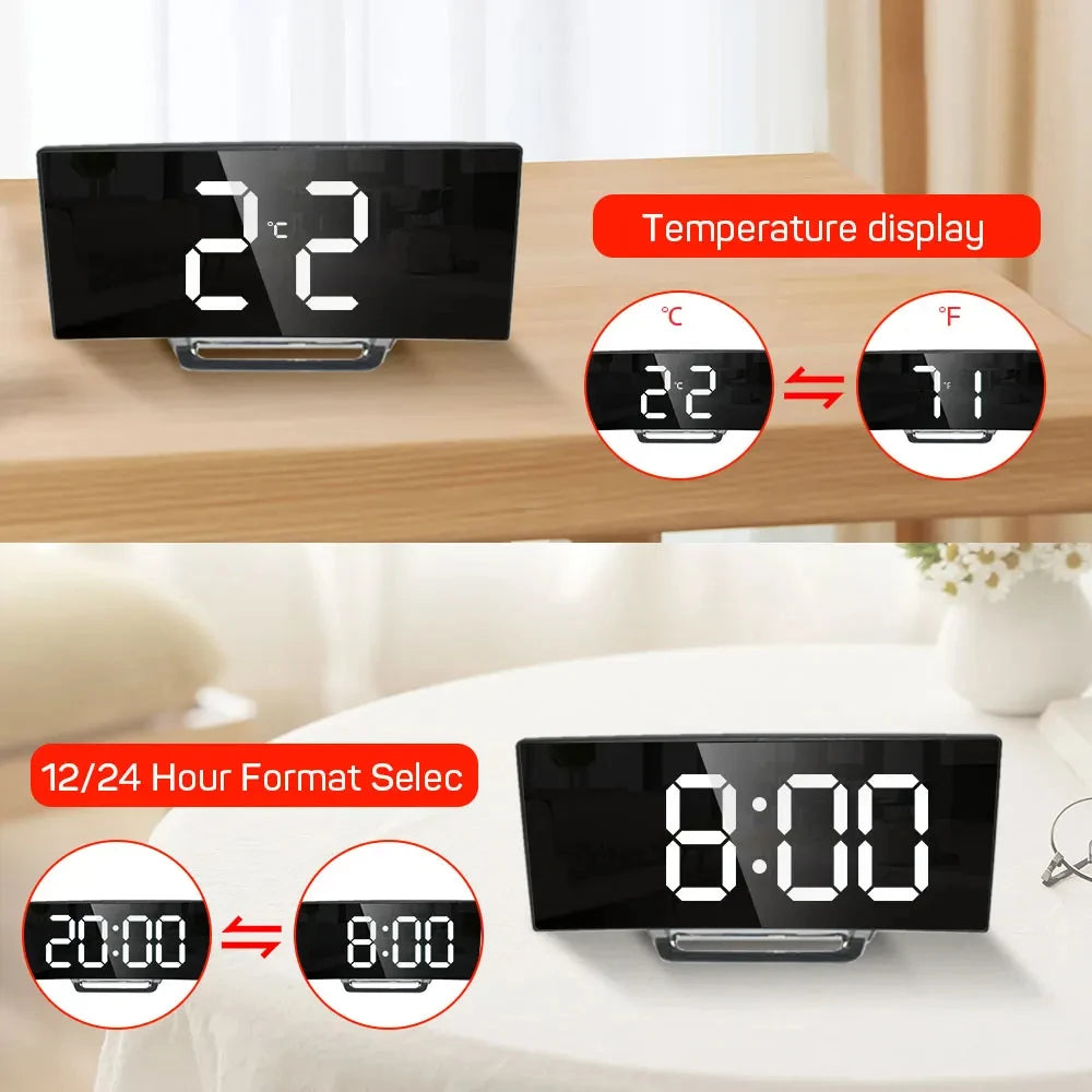 Electronic Alarm Clock Noiseless Design Digital LED Large Display