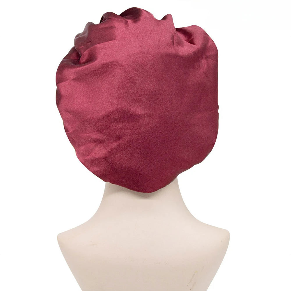 Adjust Solid Satin Bonnet Hair Styling Cap Long Hair Care Women Night