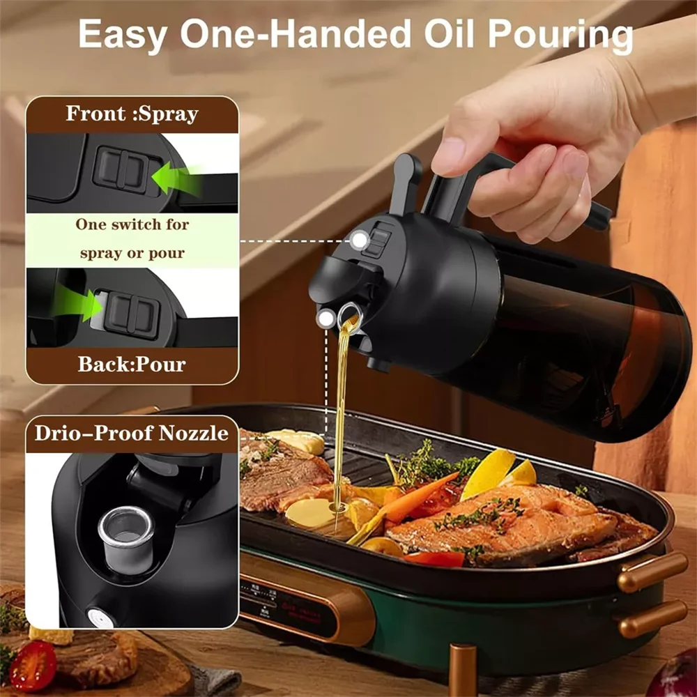 2-in-1 Glass Oil Dispenser & Sprayer - 16oz/470ml Leakproof Olive Oil