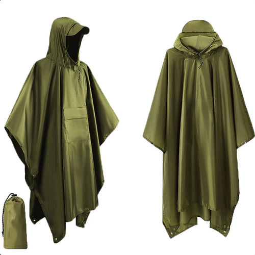 3 In 1 Outdoor Military Raincoat Hooded Sleeve Waterproof Rain Poncho