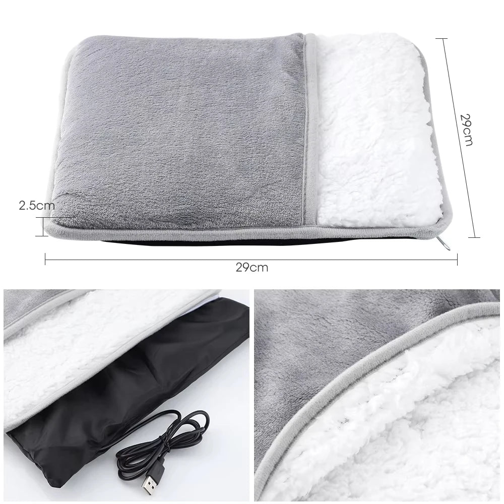 Winter Electric Foot Heating Pad USB Charging Soft Plush Washable Foot