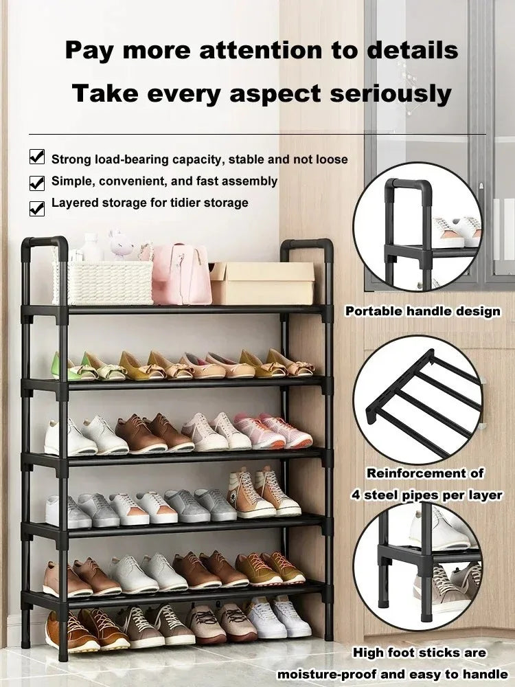 Black Elevated Shoe Rack Small Simple Multi-layer Shoe Cabinet Home
