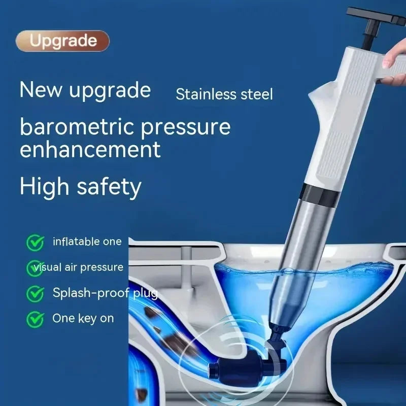 Pneumatic High-pressure Drain Blaster Tool Set, Stainless Steel Toilet