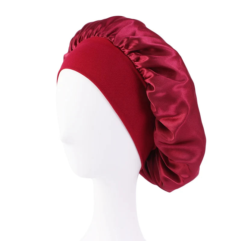 New Satin Wide Brim Nightcap Silky Bonnet Hair Wrap for Sleeping Sleep