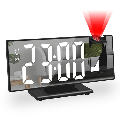 180° Arm Projection Alarm Clock Time Temperature USB Plug-in Digital