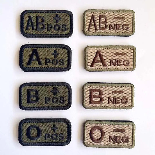 2.5*5CM,A B AB O POS-NEG Blood Type Badges Fabric Applique Embroidery