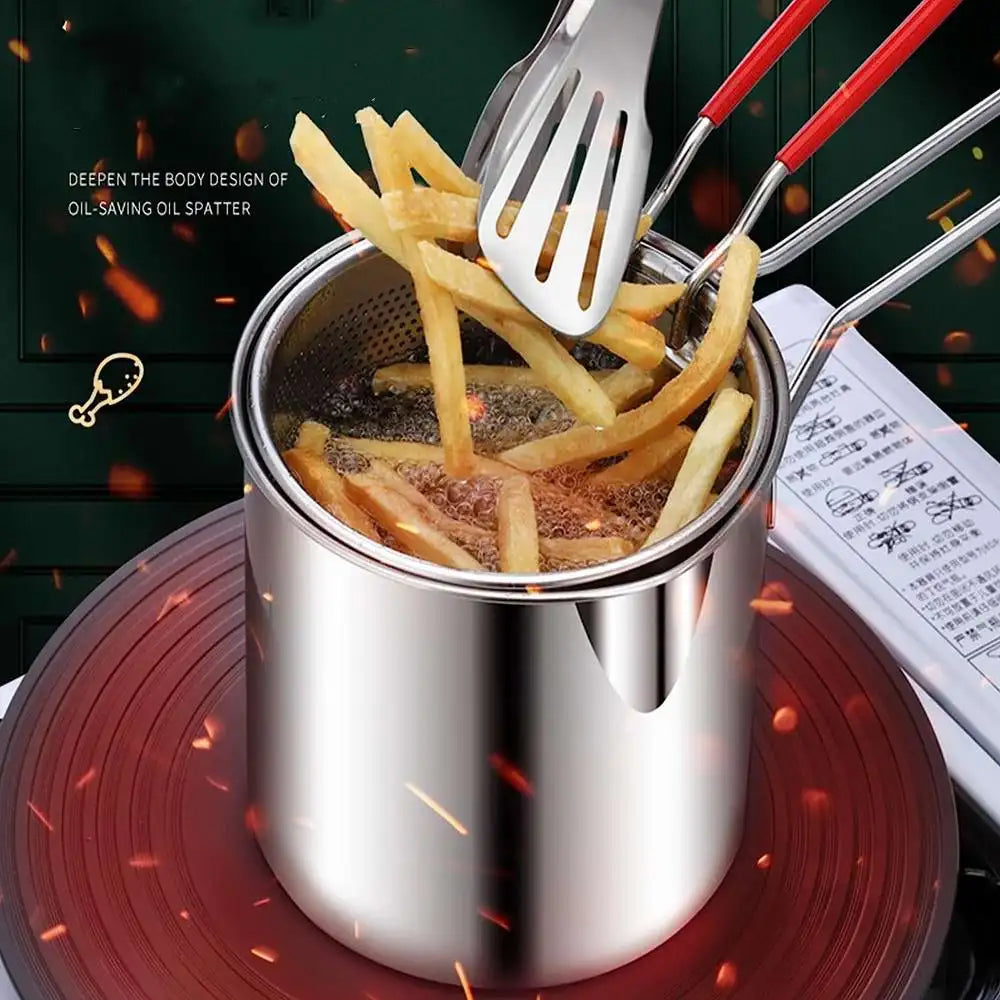 Deep Frying Pot  Kitchen Fryer With Strainer Stainless Steel Tempura