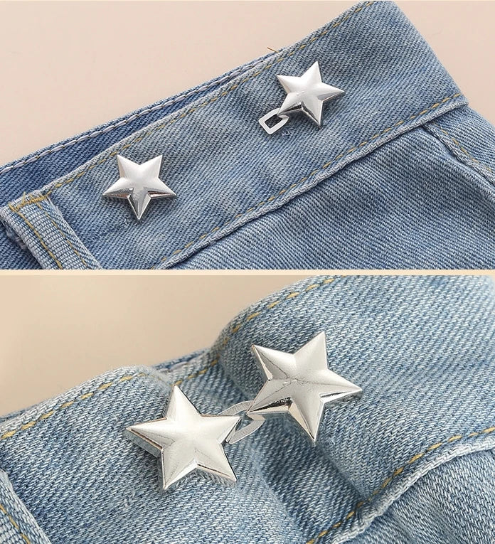 Star Adjustable Jeans Button Clips - Waist Tightener for Pants/Skirts,