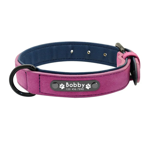 Personalized Name ID Tags Dog Collars Custom Text name Leather Dog