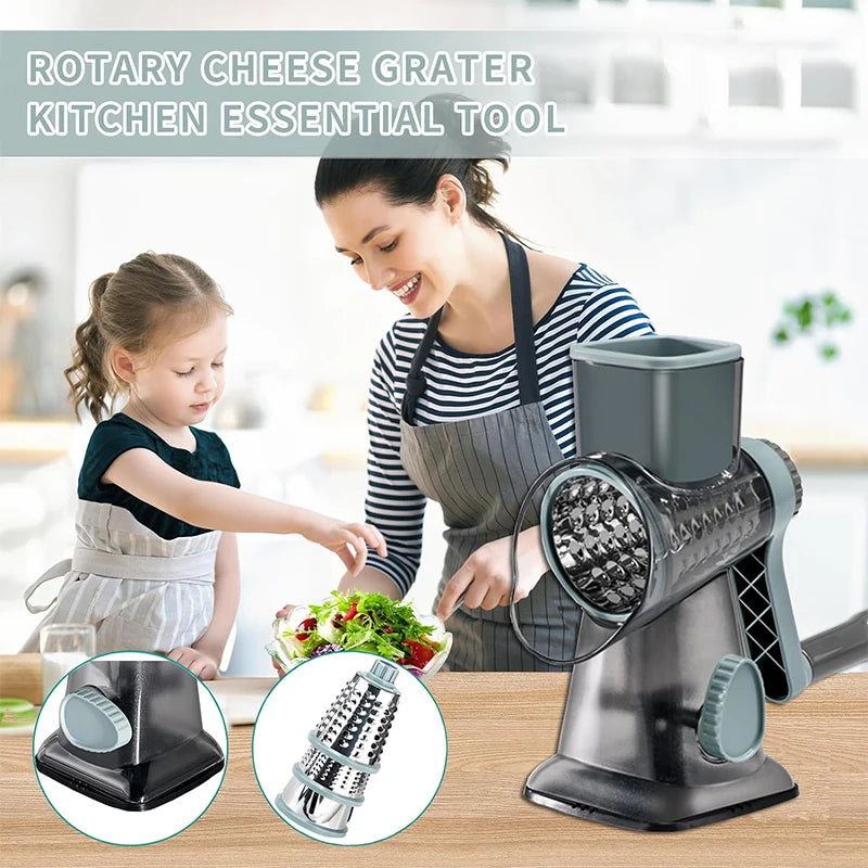 LMETJMA 3 in 1 Rotary Cheese Grater Versatile Manual Vegetable Slicer