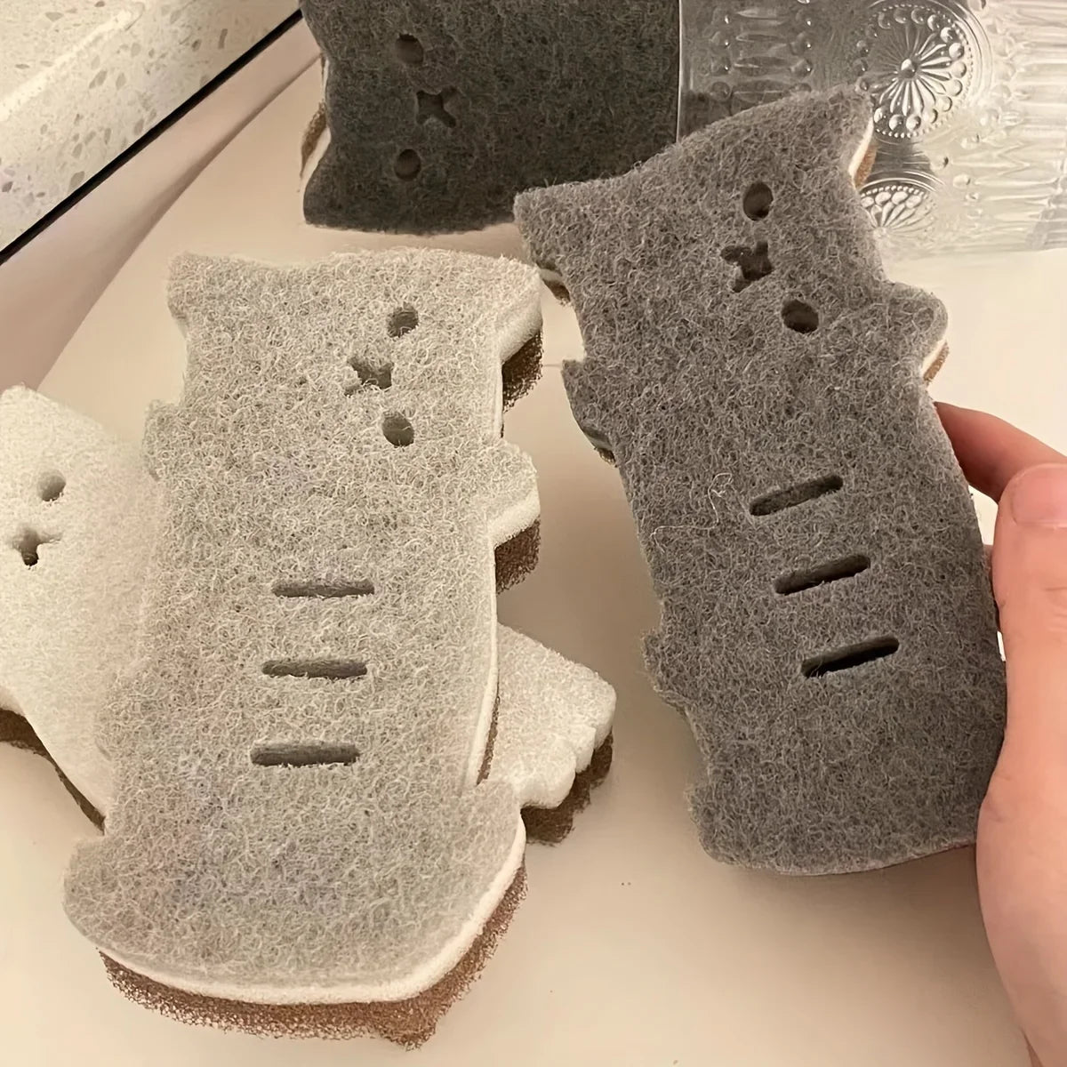 4-piece Cute Cat Kitchen Sponge Set - Thick and Durable Dishwashing