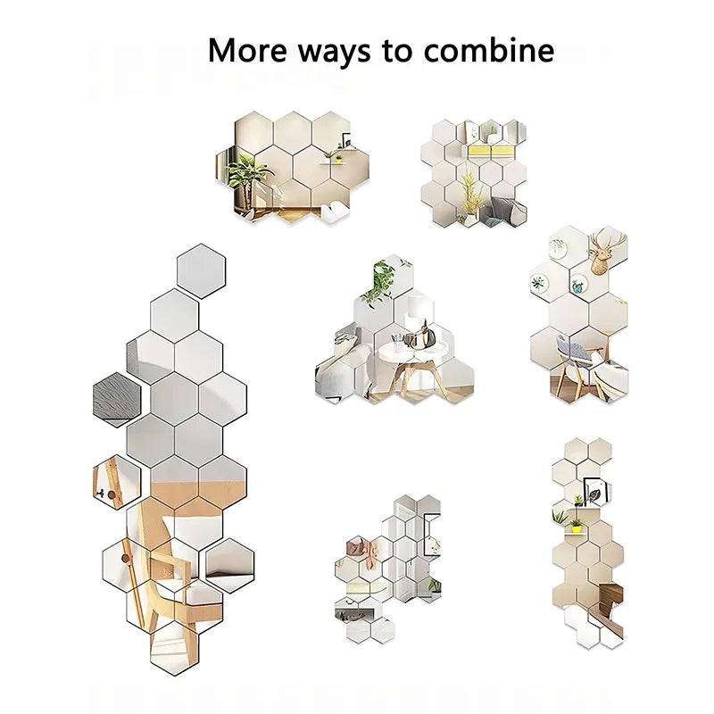 45pcs Mirror Wall Sticker, Hexagon Wall Art Sticker, DIY Household